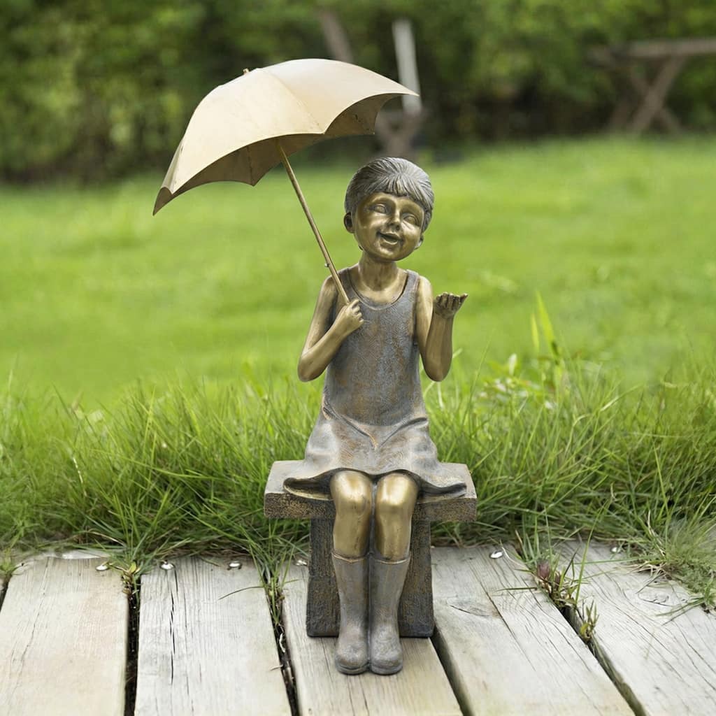 Hi-Line Girl with Umbrella Garden Statue