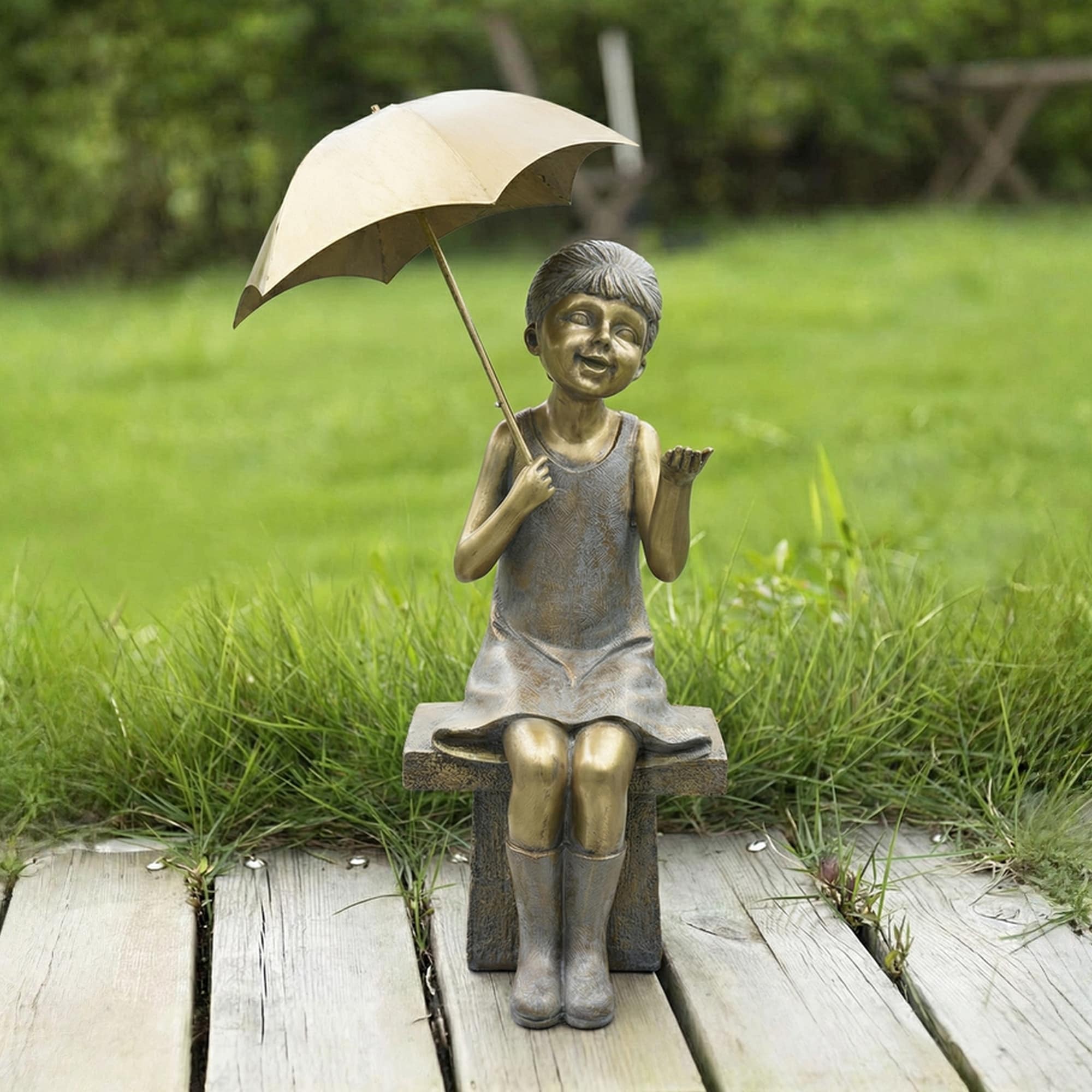 Hi-Line Girl with Umbrella Garden Statue