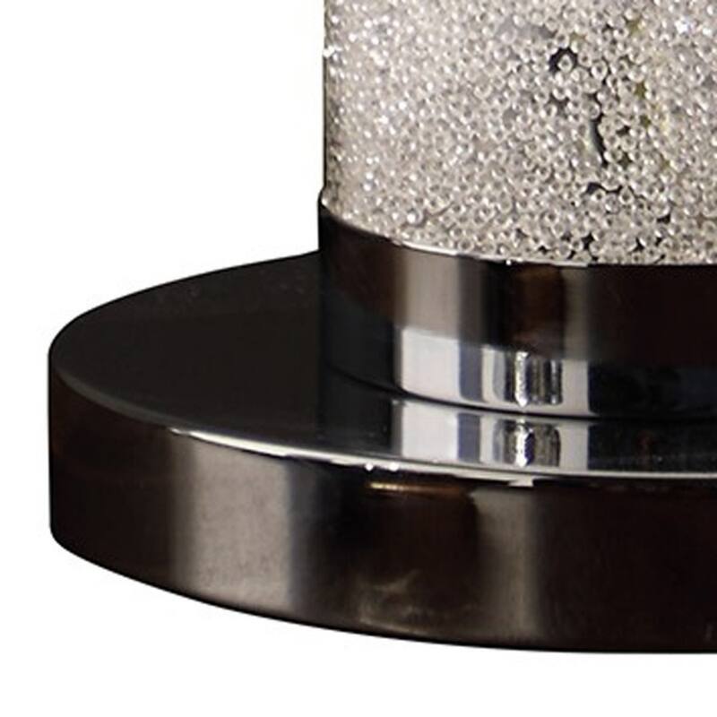 Black Metal LED Bedside Lamp with White Acrylic Drum Shade and Crystal Sand - 6” x 6” x 13” (D x W x H)