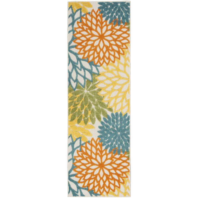 Nourison Aloha Floral Modern, Indoor/Outdoor Area Rug - 2'3" x 12' - Turquoise/Multicolor