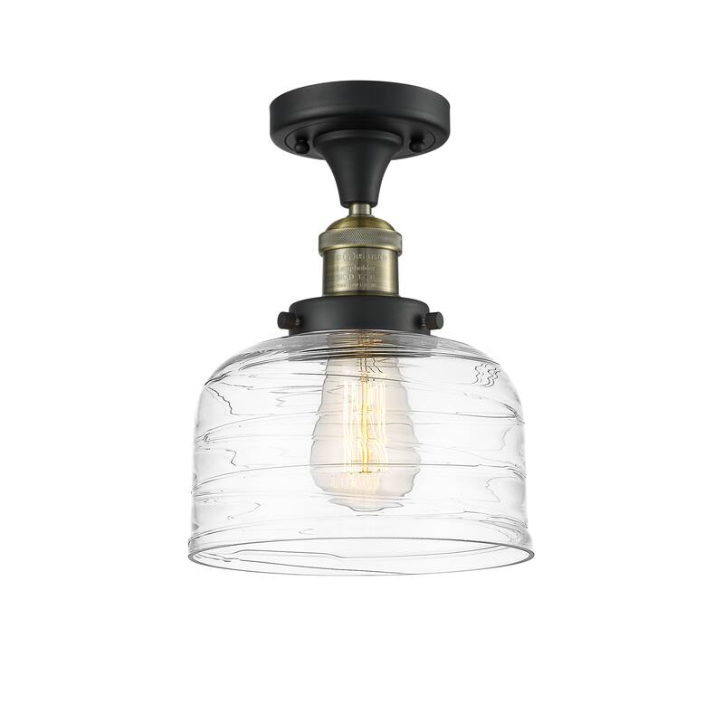Innovations Lighting Bell - 1 Light 8" Semi-Flush Mount - Black Antique Brass/Clear Deco Swirl