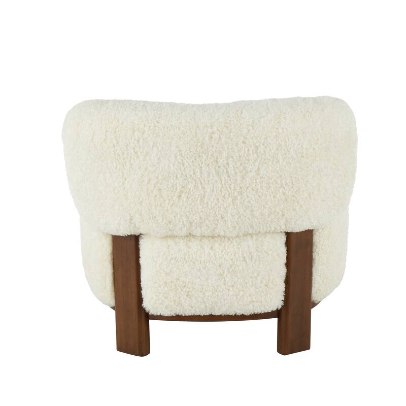 White Polyester Living Room Accent Chair with Brown Wooden Legs