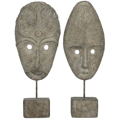 Polystone Mask Handmade Carved Decorative Sculpture - Set of 2 Gray - Roche River Decor