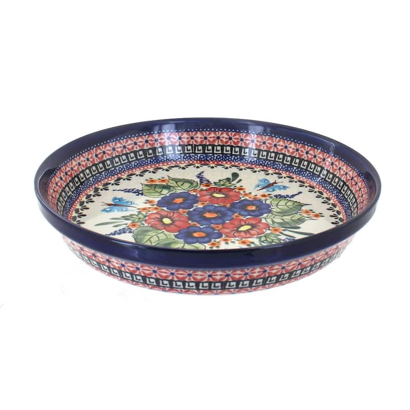 Blue Rose Polish Pottery 879 Zaklady Pie Plate - Floral Butterfly