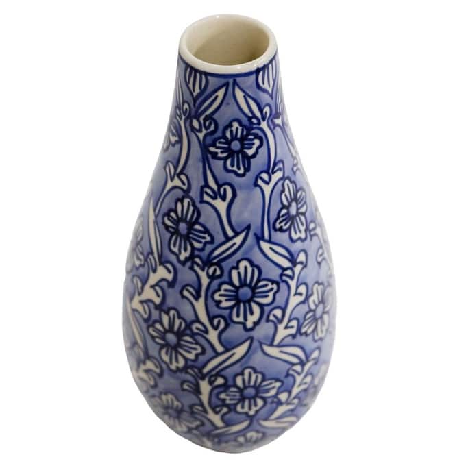 Home&Manor Ceramic Slim Vase Light Blue