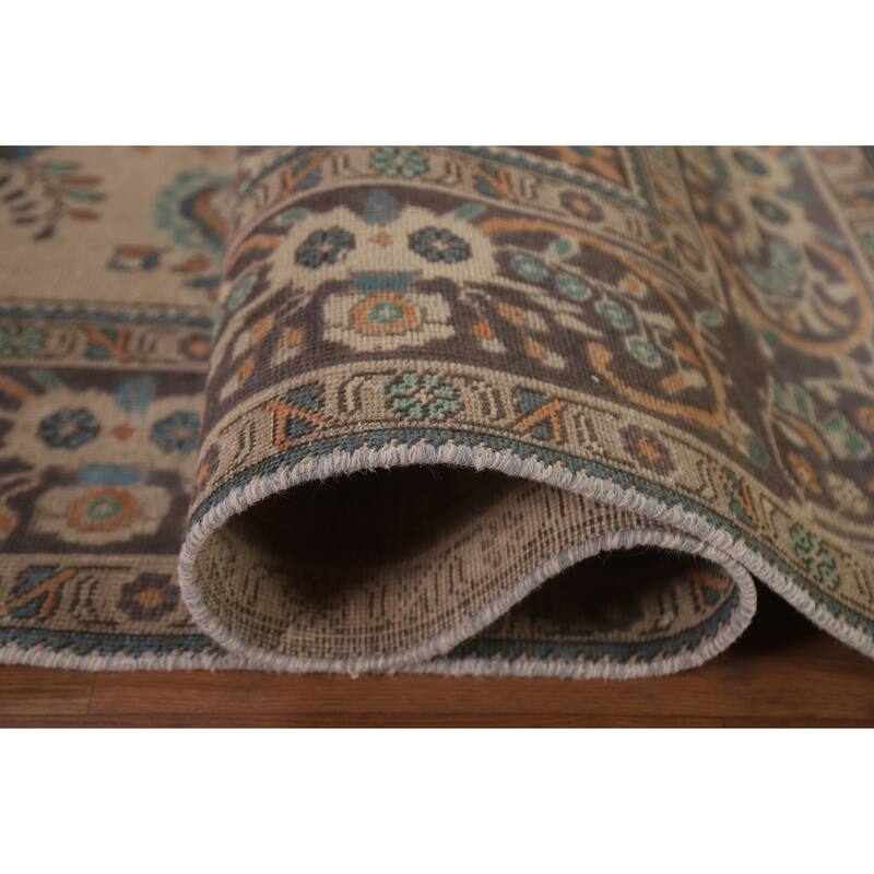 Hand Knotted Oriental 100% Wool Carpet Traditional Floral Beige & Ivories Tabriz Area Rug - 9' 6'' X 6' 7''