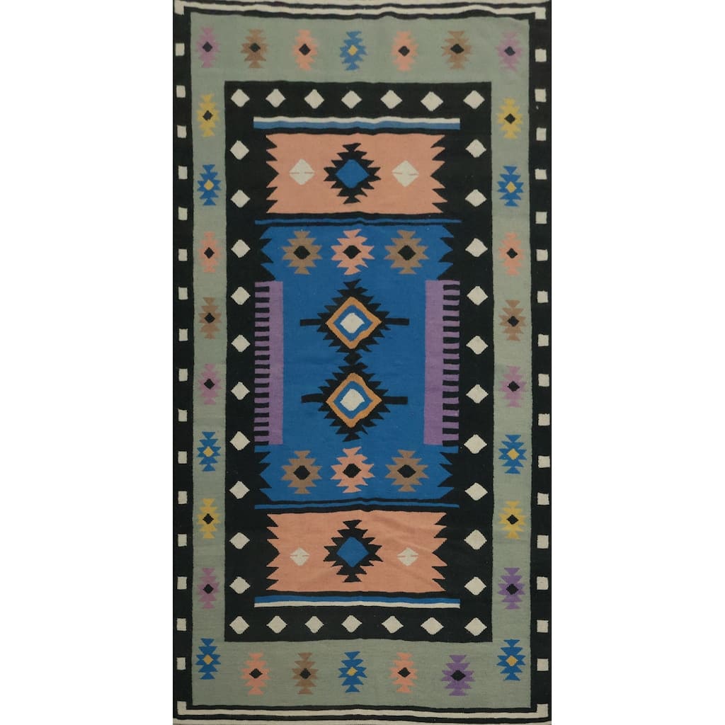 Hand Woven Oriental 100% Wool Carpet Southwestern Tribal Multi-Colored Kilim Area Rug - 10' 0'' X 5' 2''