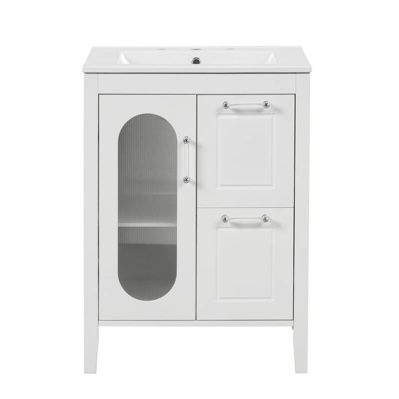 24" Solid Wood Bathroom Vanity with Sink, 2 Drawers, Door & Adjustable Shelf