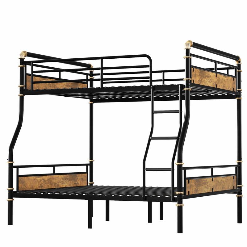 Full XL Over Queen Size Metal Bunk Bed with Safety Guard Rails, Industrial Detachable Design