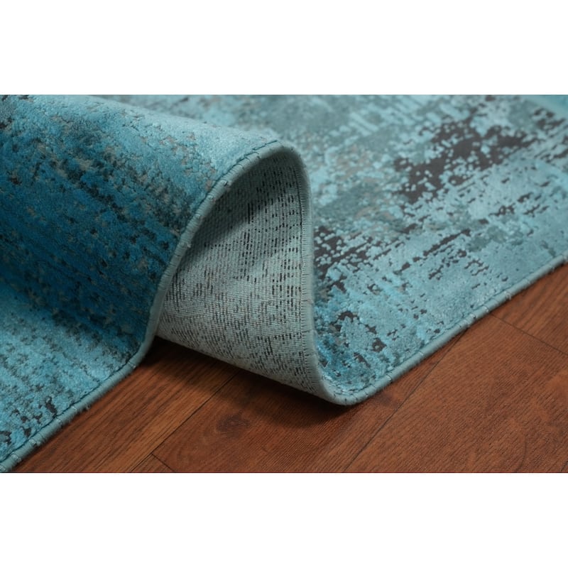 Machine Made Oriental Polyester Carpet Modern Abstract Navy Blue & Blues Abstract Area Rug - 7' 5'' X 5' 2''