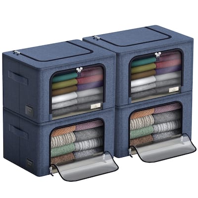 Sorbus Storage Bins with Metal Frame Stackable Foldable Clothes Organizer Bags Oxford Fabric With Clear Window & Handles- 4Pk
