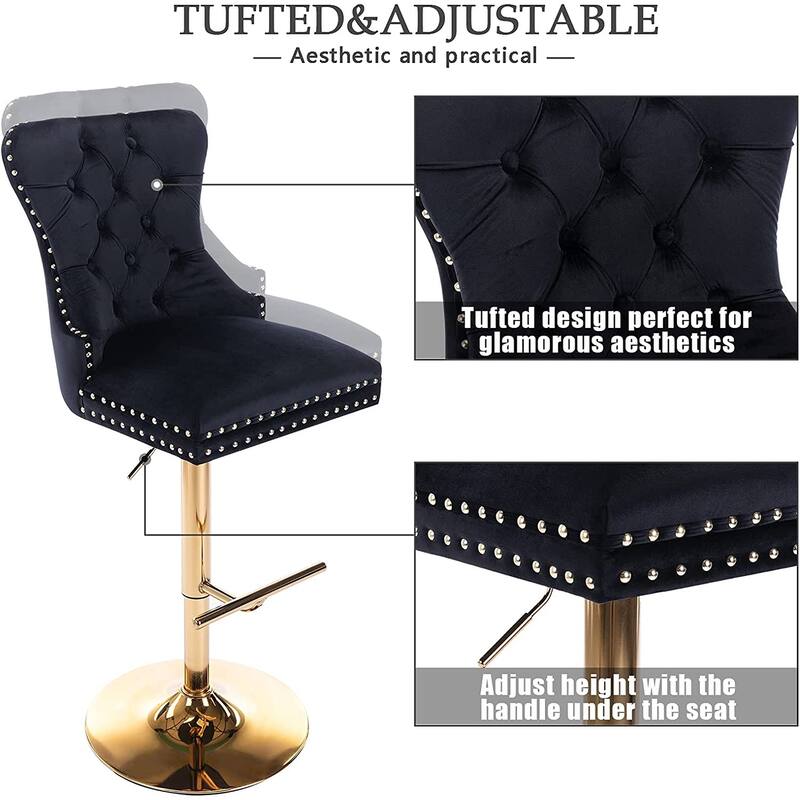Swivel Bar Stools Chair Set of 2 Modern Adjustable Counter Height Bar Stools, Velvet Upholstered Stool with Tufted High Back