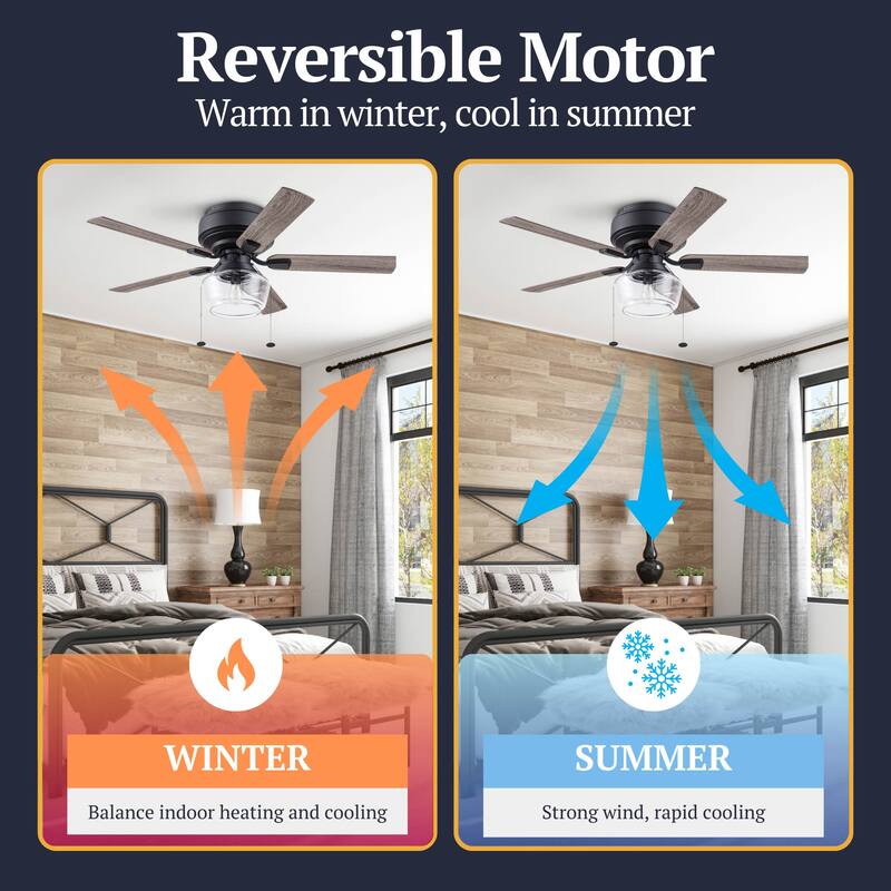 52" MaCenna Indoor Traditional Farmhouse Ceiling Fan with Pull Chains, Dry-Rated