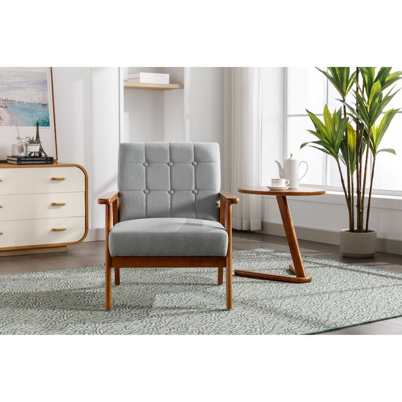 Linen/PU Upholstered Tufted Living Room/Bedroom Accent Chair With Wood Legs