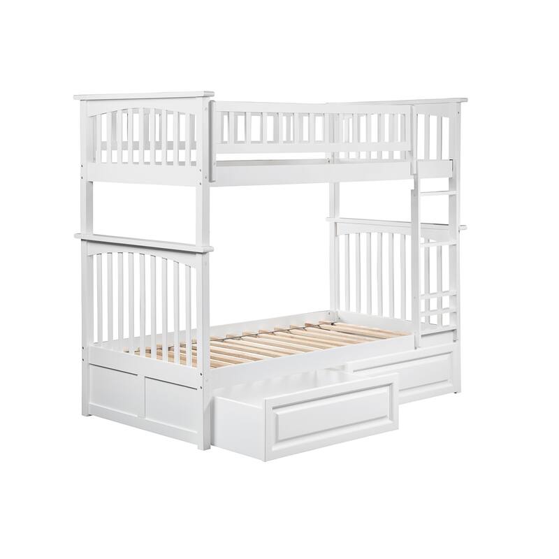 Columbia Bunk Bed Twin over Twin with 2 Drawers in White