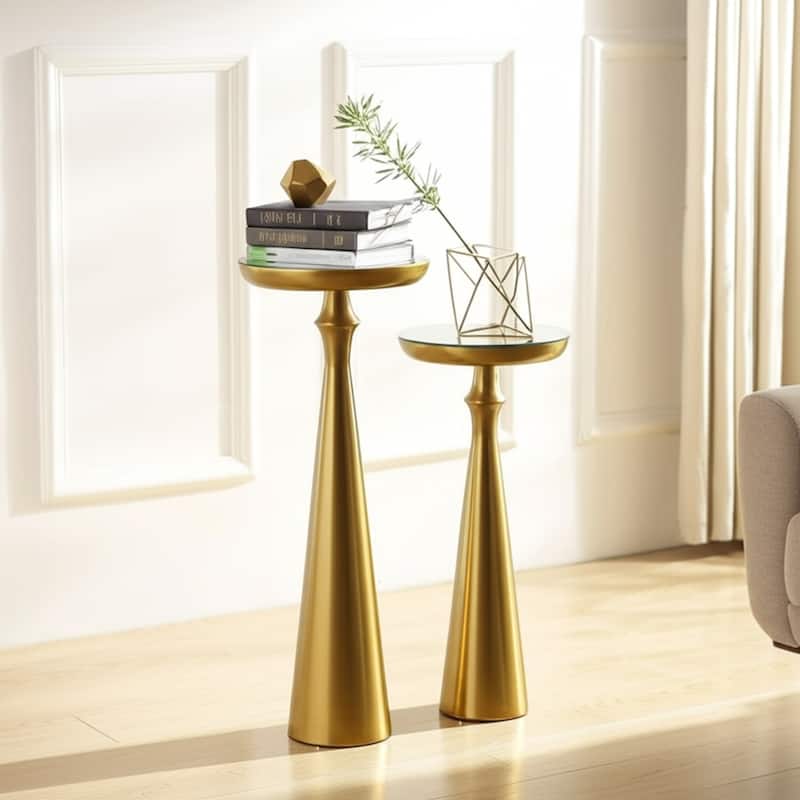 Glass Side Table Round Top Pedestal Base (Set of 2) - 22/24" Gold - 24.0"