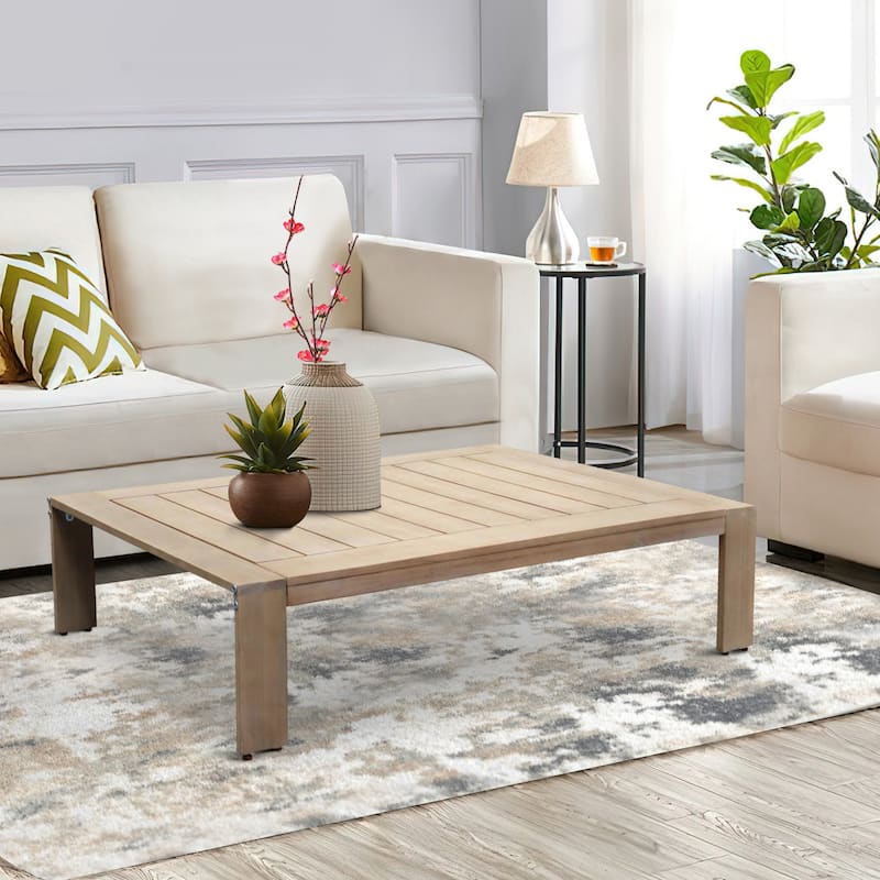 Neji 51 Inch Coffee Table, Natural Brown Acacia Wood Frame, Plank Surface