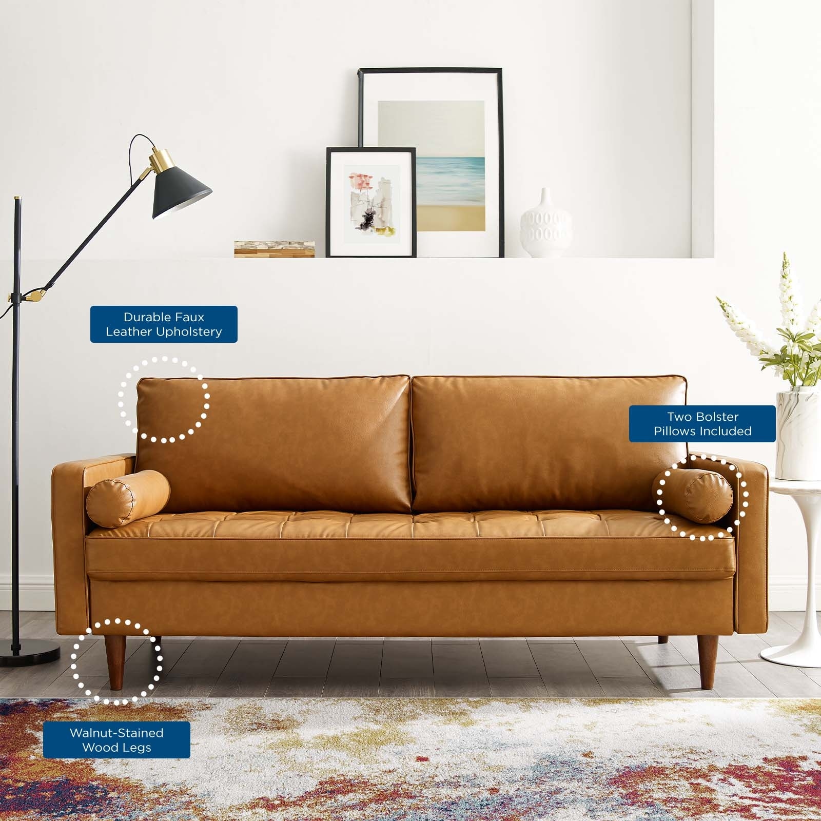 Shop Valour Upholstered Faux Leather Sofa Overstock 29168225