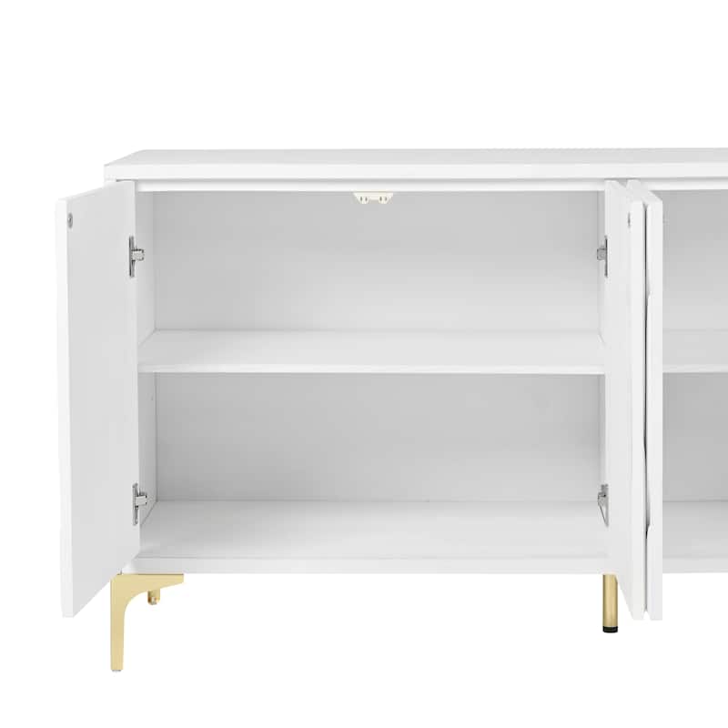 Modern Carved Sideboard Buffet Cabinet with Handleless Push-Open Design, for Living Room, Bedroom and Dining Room, White