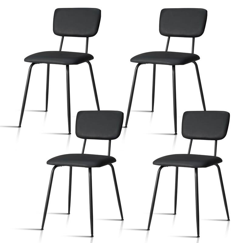 Black Iron Frame Padded Dining Chairs Set of 4 Modern Minimalist - 15.7 x 19.6 x 33.4 in - Black