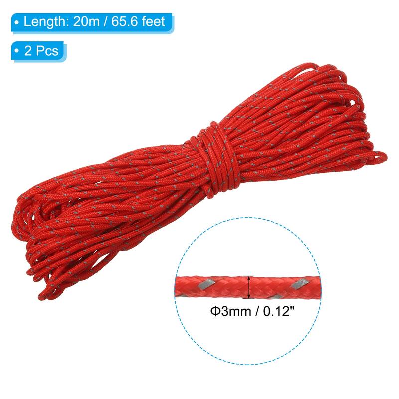 2Pcs Reflective Guyline Camping Paracord Tent Cord Guyline Rope - Red - 3mm