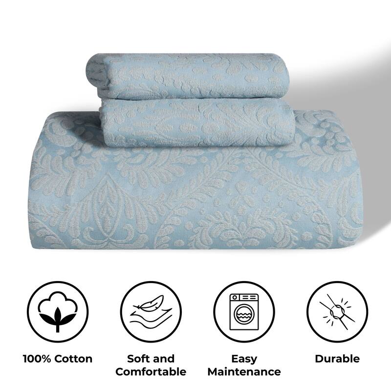 Superior Aspen Jacquard Floral Scalloped Edges Cotton Blend Bedspread Set