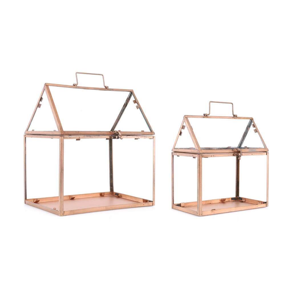 Iron and Glass Terrarium (Set of 2)