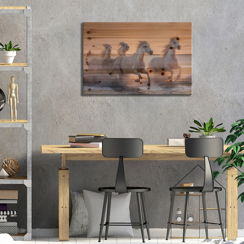 White Angels Of Camargue XVII Print On Wood by Daniel Kordan - Multi-Color