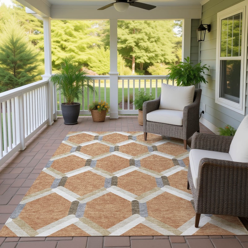 Machine Washable Indoor/ Outdoor Modern Trellis Chantille Rug