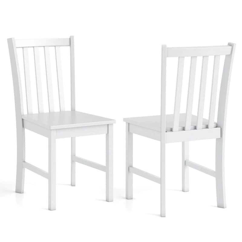 Costway Rustic Dining Chairs Set of 2 with Slat Tilt Backrest, Wide - See Details - White