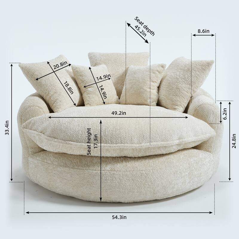 55" Modern Long Polyester Foam Round Bean Bag Sofa Chair with Pillows