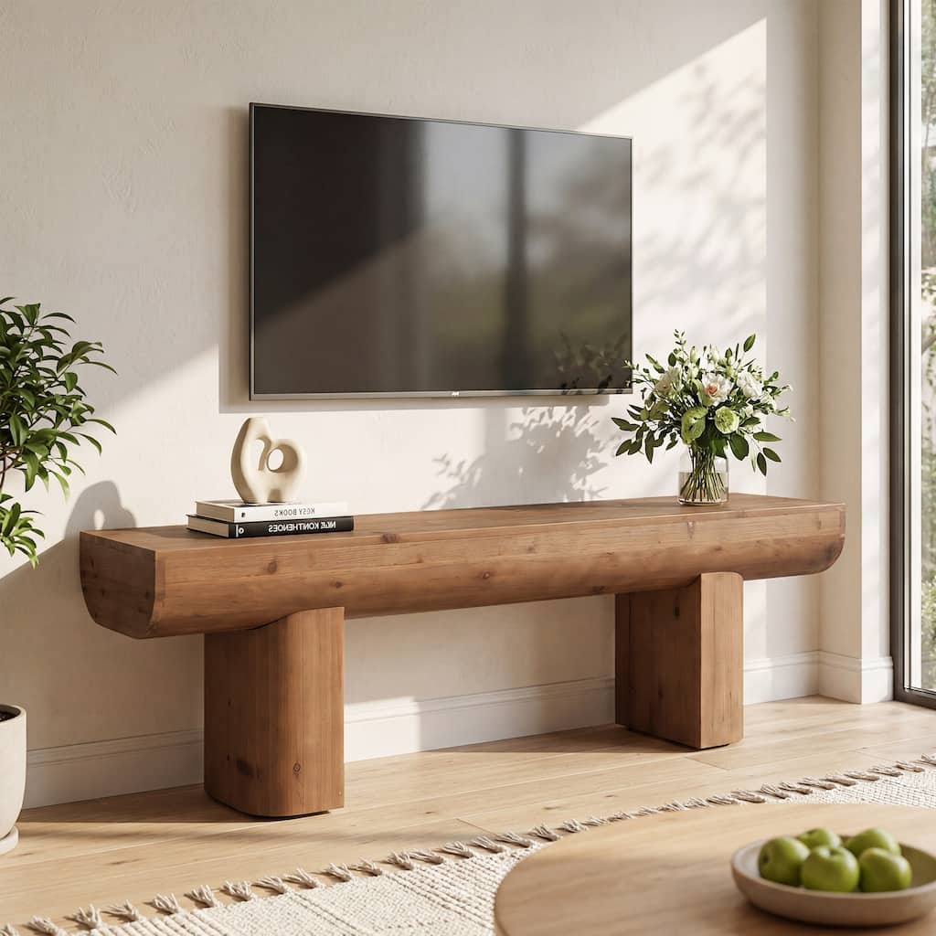 Solid Wood TV Stand, Farmhouse TV Entertainment Center for Living Room, Bedroom, Long Wooden Media Console for TVs up to 65"