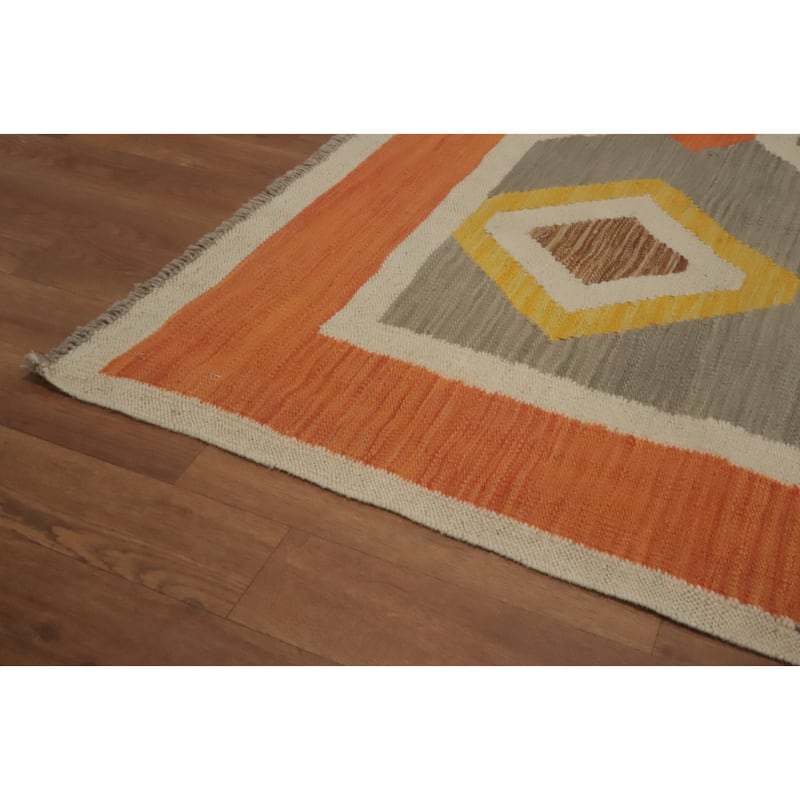 Hand Woven Oriental 100% Wool Carpet Southwestern Tribal Greys & Charcoal Kilim Area Rug - 8' 1'' X 4' 9''