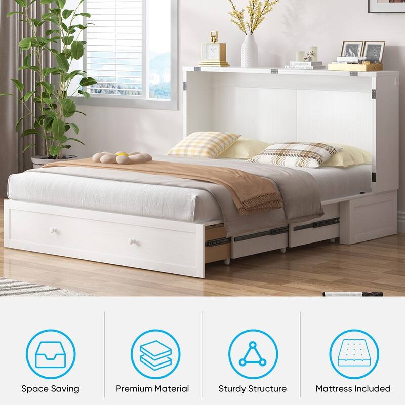 Mixoy Queen Horizontal Murphy Chest Bed with Mattress,Charging Station
