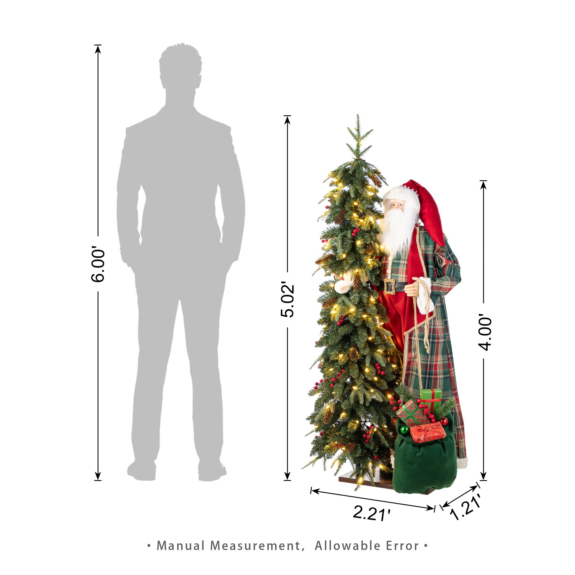 Glitzhome 4ft Oversized Woodland Santa with 5ft LED Lighted