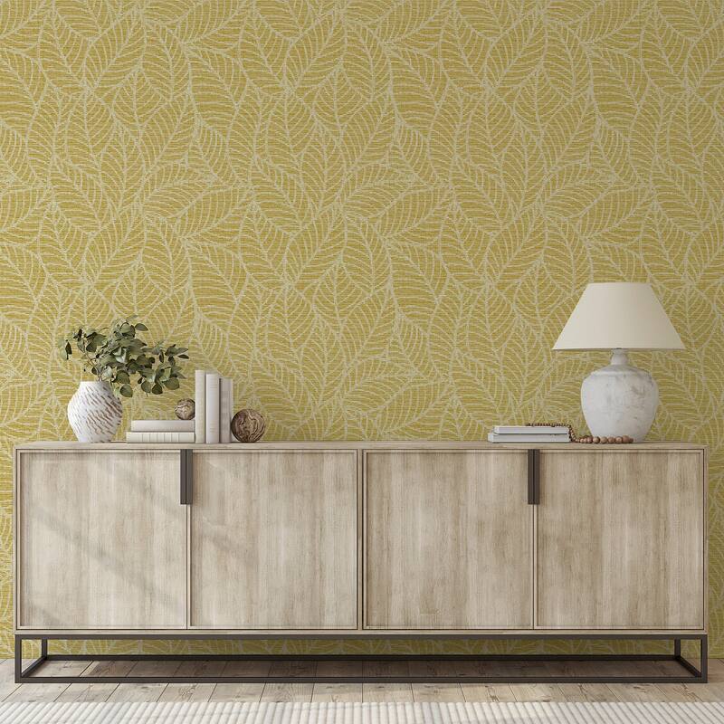 Arthouse Mavis Mustard Leaf Wallpaper