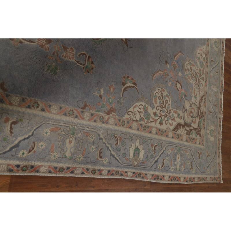 Blue Tabriz Vintage Persian Area Rug Hand-Knotted Wool Carpet - 9'5" x 12'4"