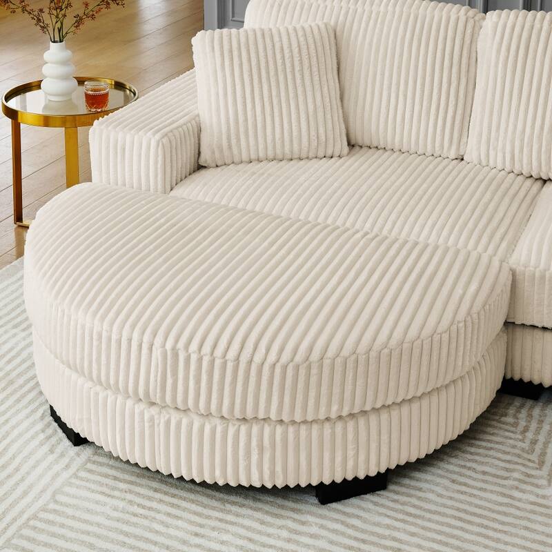 110.63" Modular Corduroy L-Shaped Sectional Sofa with Freely-placed Arc-shaped Footstool