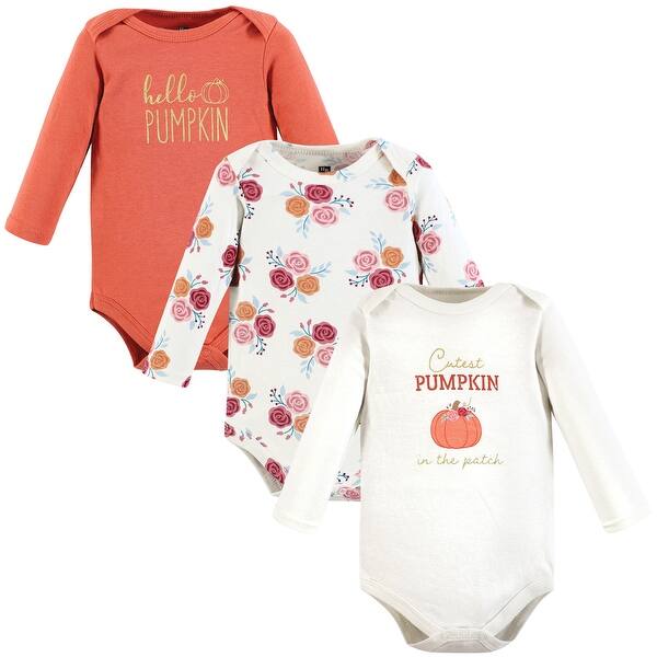 slide 1 of 1, Hudson Baby Infant Girl Cotton Long-Sleeve Bodysuits, Cutest Pumpkin 3-Pack 0-3 Months - Cutest Pumpkin 3-Pack