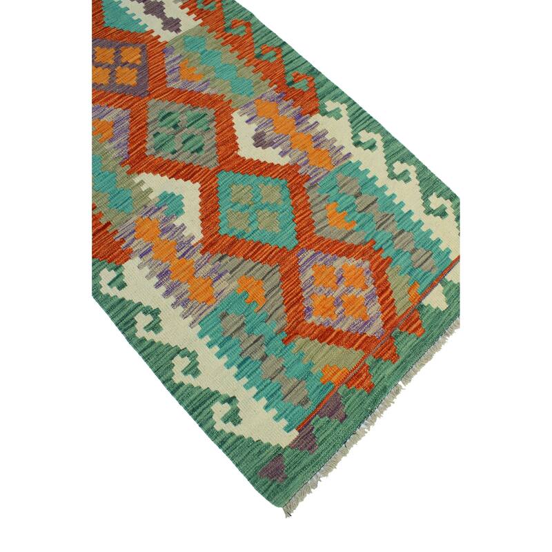 Flatweave Rashid Rust/Green Runner - 2'8" x 9'9"