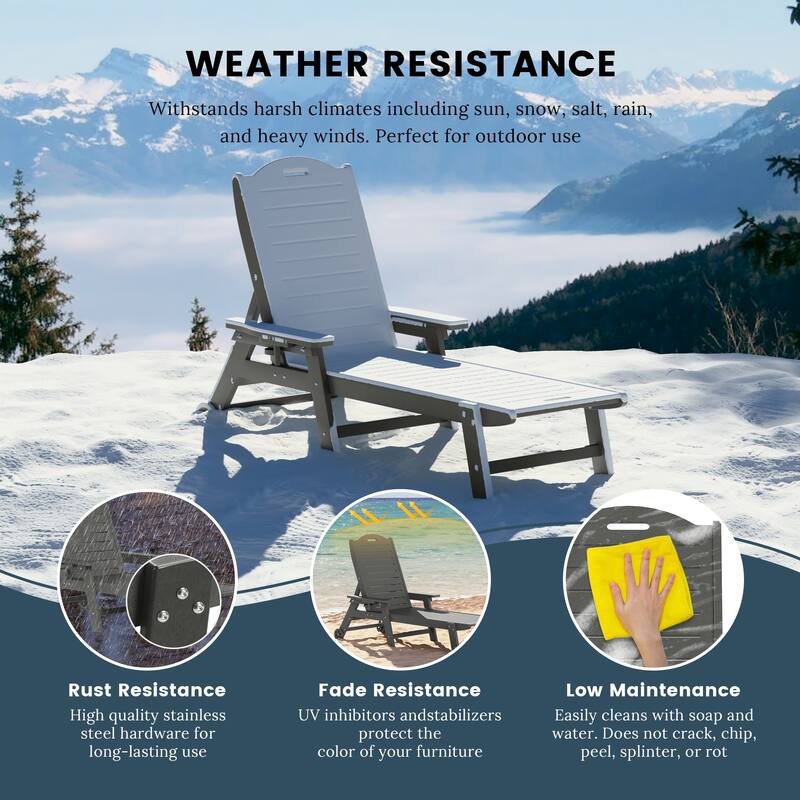 Brighton Outdoor Poly Reclining Chaise Lounge with Wheels & Cup Holder (Set of 4)