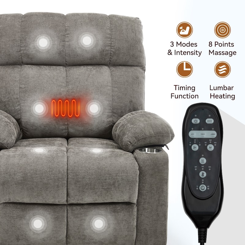 Oversized Chenille Power Lift Recliner with Dual Cup Holders