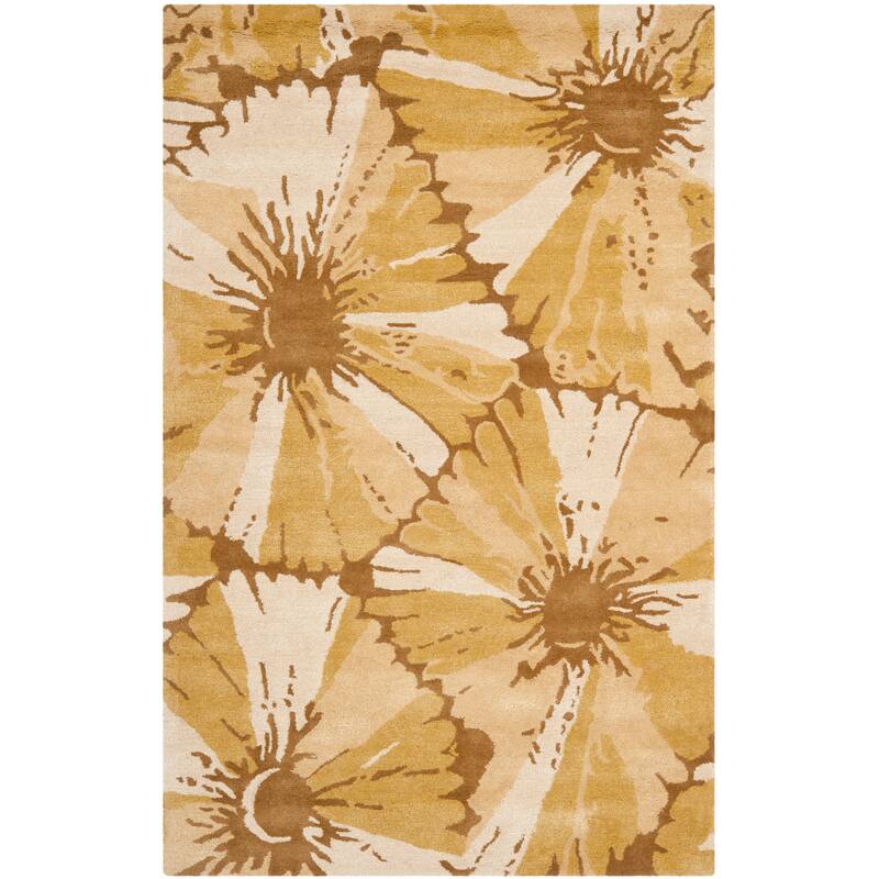 SAFAVIEH Handmade Soho Tyesha Floral N.Z. Wool Rug - 3'6" x 5'6" - Brown/Ivory