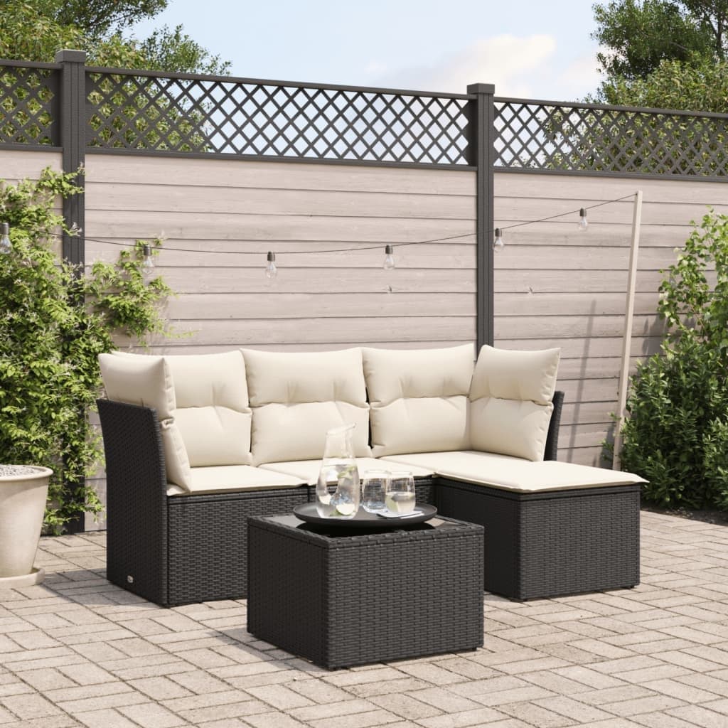 vidaXL Garden Sofa Set Black PE rattan, powder-coated steel, tempered glass - 21.7 x 21.7 x 14.6