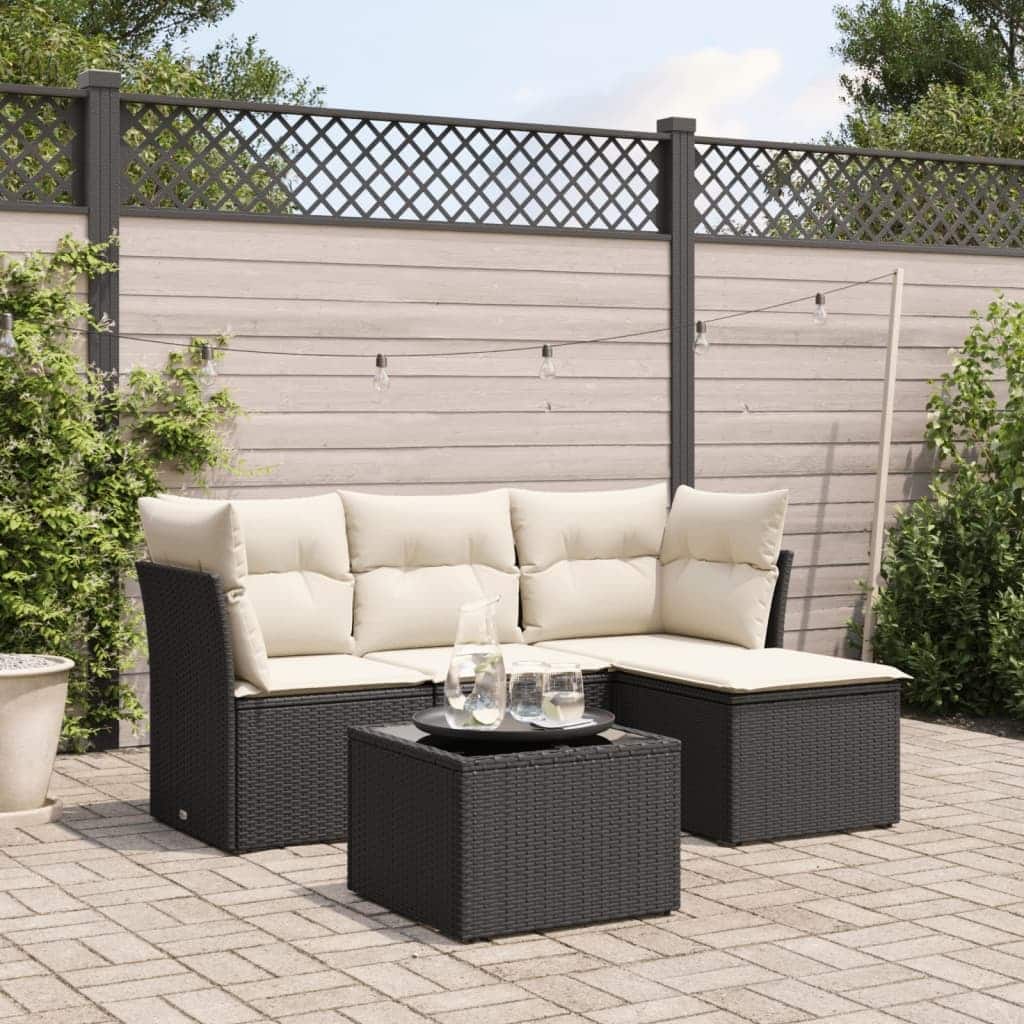 vidaXL Garden Sofa Set Black PE rattan, powder-coated steel, tempered glass - 21.7 x 21.7 x 14.6