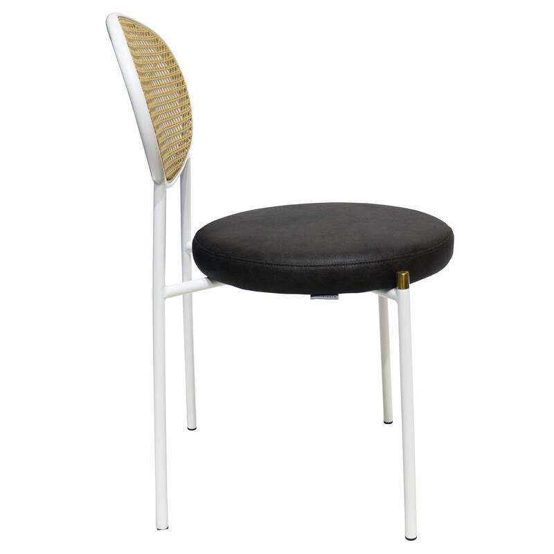 Leisuremod Euston Modern Dining Chair Upholstered Velvet or Leather Seat Wicker Back Accent Chair for Home Living Room & Kitchen