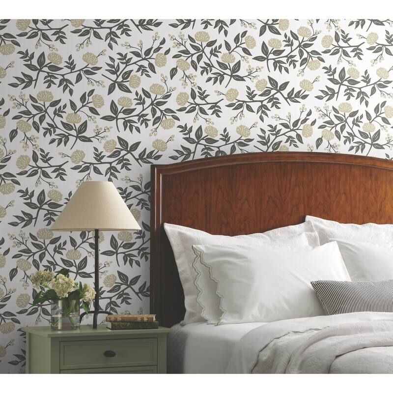 Rifle Paper Co. Peonies Gold Floral Premium Peel + Stick Wallpaper