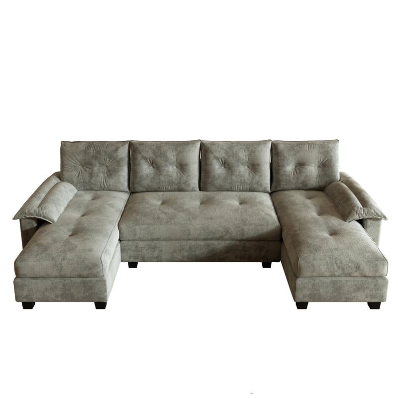 104.7" U-Shaped Sleeper Sofa, Convertible Sectional Couch with Pull-Out Bed, Removable Armrests, USB Ports & Chaise Lounge