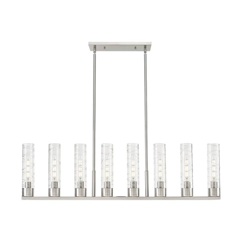 Innovations Lighting Downtown Urban - Boreas - 6 Light 48" Stem Hung Island Light with 11" Shades - Deco Swirl/Satin Nickel