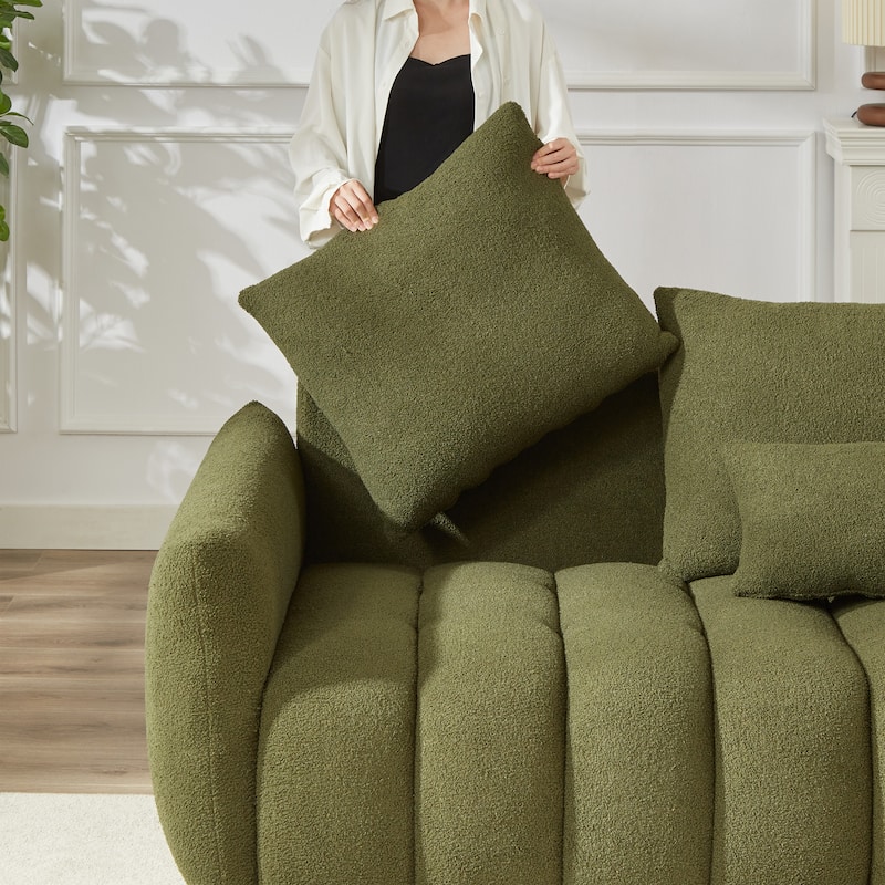 2-Piece 6-Seat Teddy Fabric Sectional Set (3+3) with Wood Frame & 6 Pillows